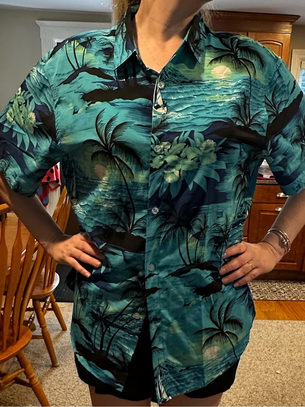 Men's Teal Tropical Print Button-Up Shirt